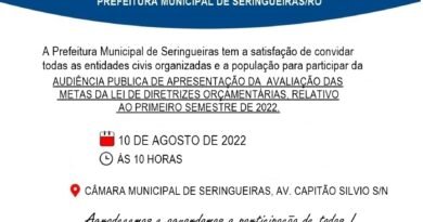 CONVITE DA AUDIÊCIA PÚBLICA, NO DIA 10/08/2022, LOCAL CÂMARA MUNICIPAL DE SERINGUEIRA.